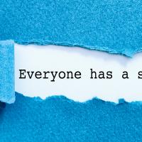 A torn page that says Everyone has a story...